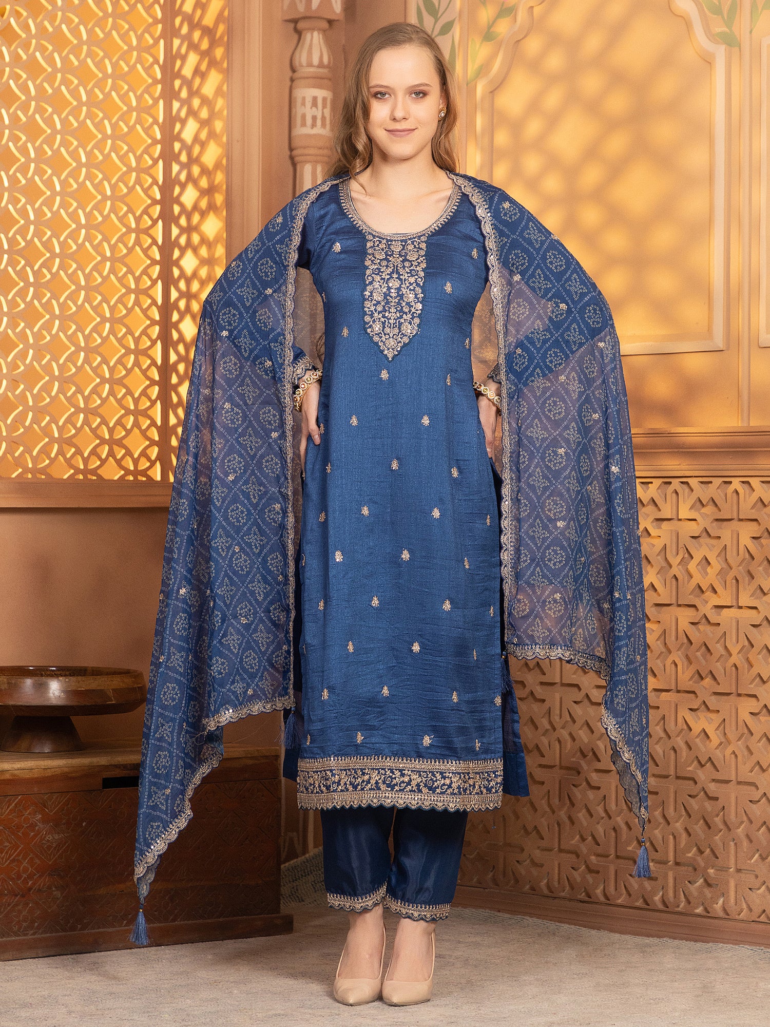 Latest Royal Blue Georgette Straight Suit For Women Festive Wear