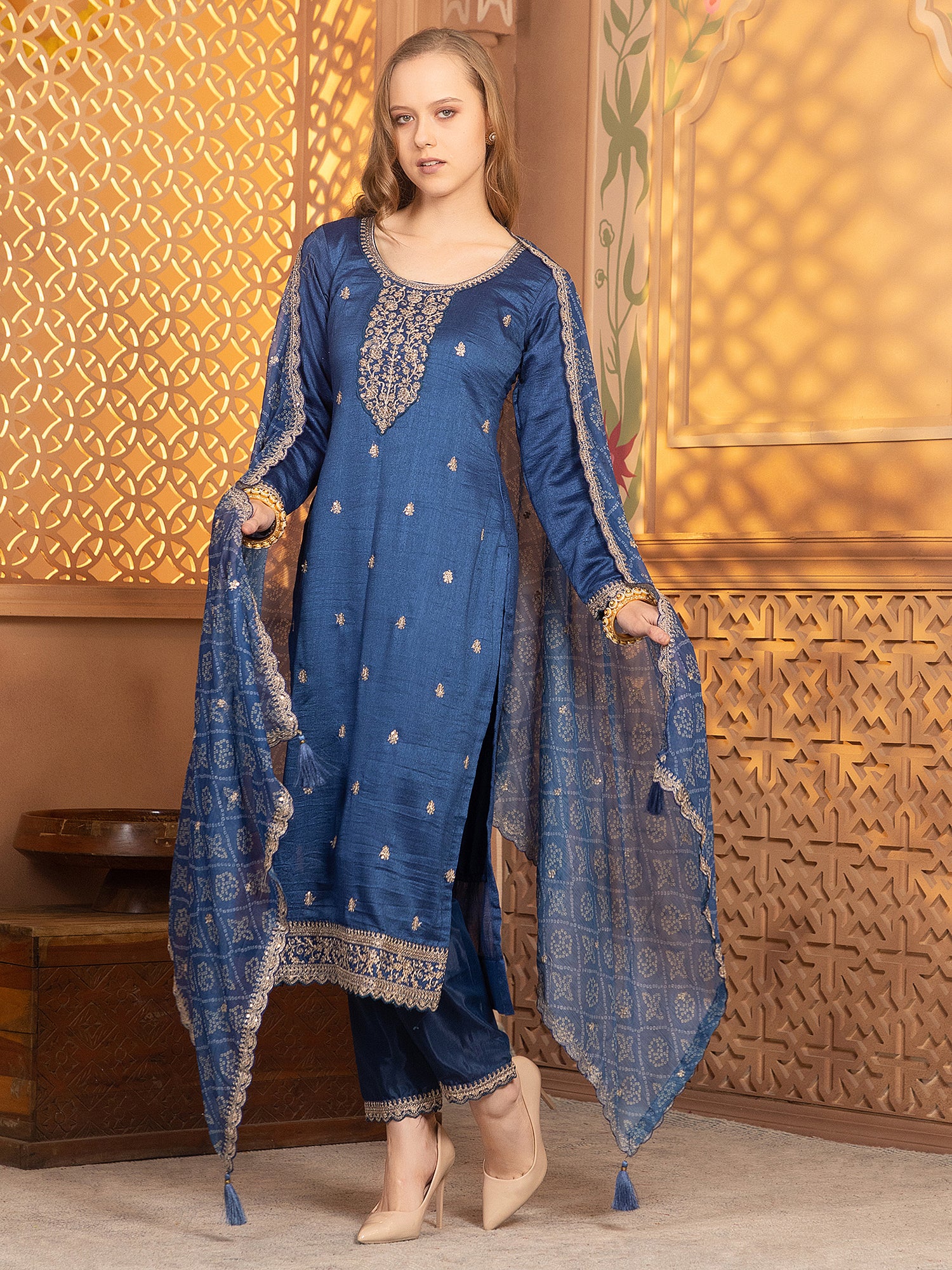 Latest Royal Blue Georgette Straight Suit For Women Festive Wear