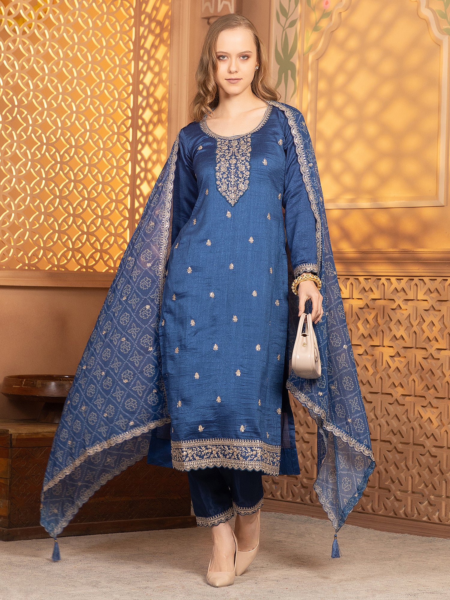 Latest Royal Blue Georgette Straight Suit For Women Festive Wear