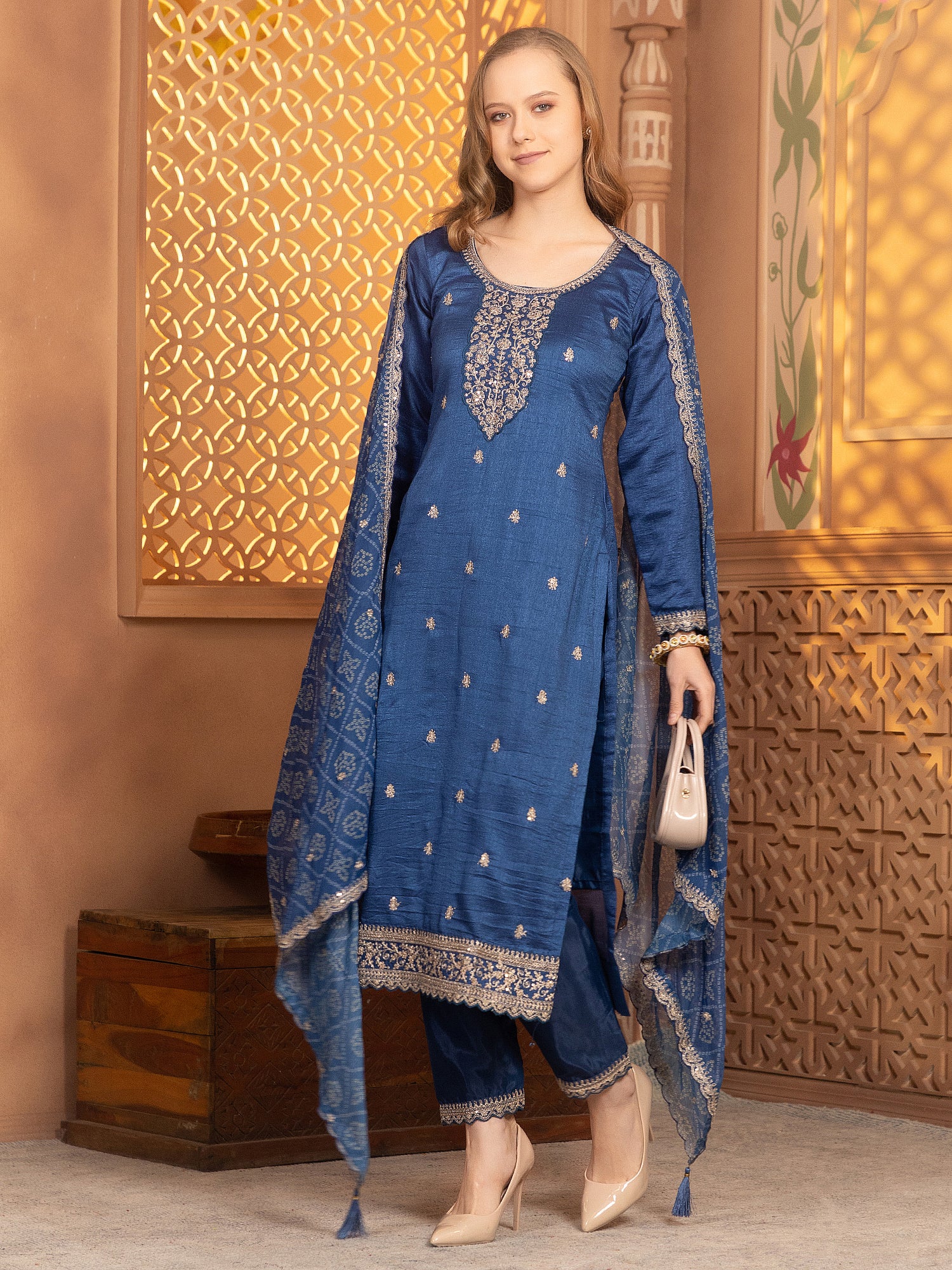 Latest Royal Blue Georgette Straight Suit For Women Festive Wear