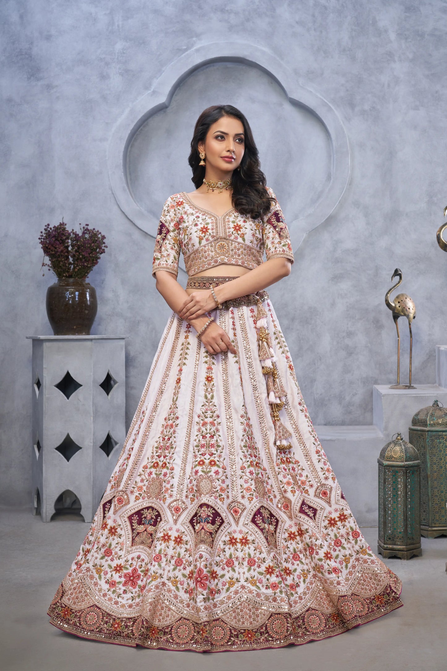 Bridal Light Purple Lehenga with Zari Paisley Embroidery