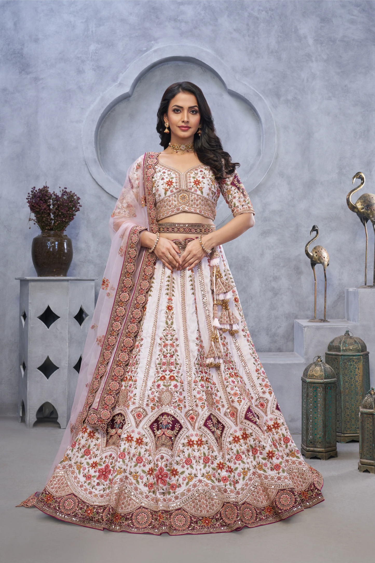 Bridal Light Purple Lehenga with Zari Paisley Embroidery