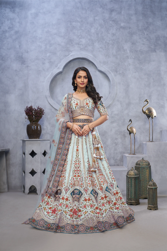 Sky blue Lehenga with Zari Paisley Embroidery