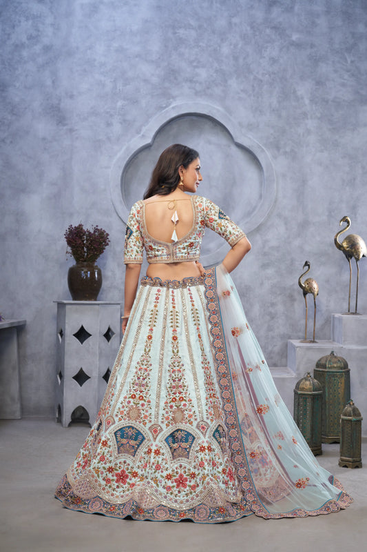 Sky blue Lehenga with Zari Paisley Embroidery