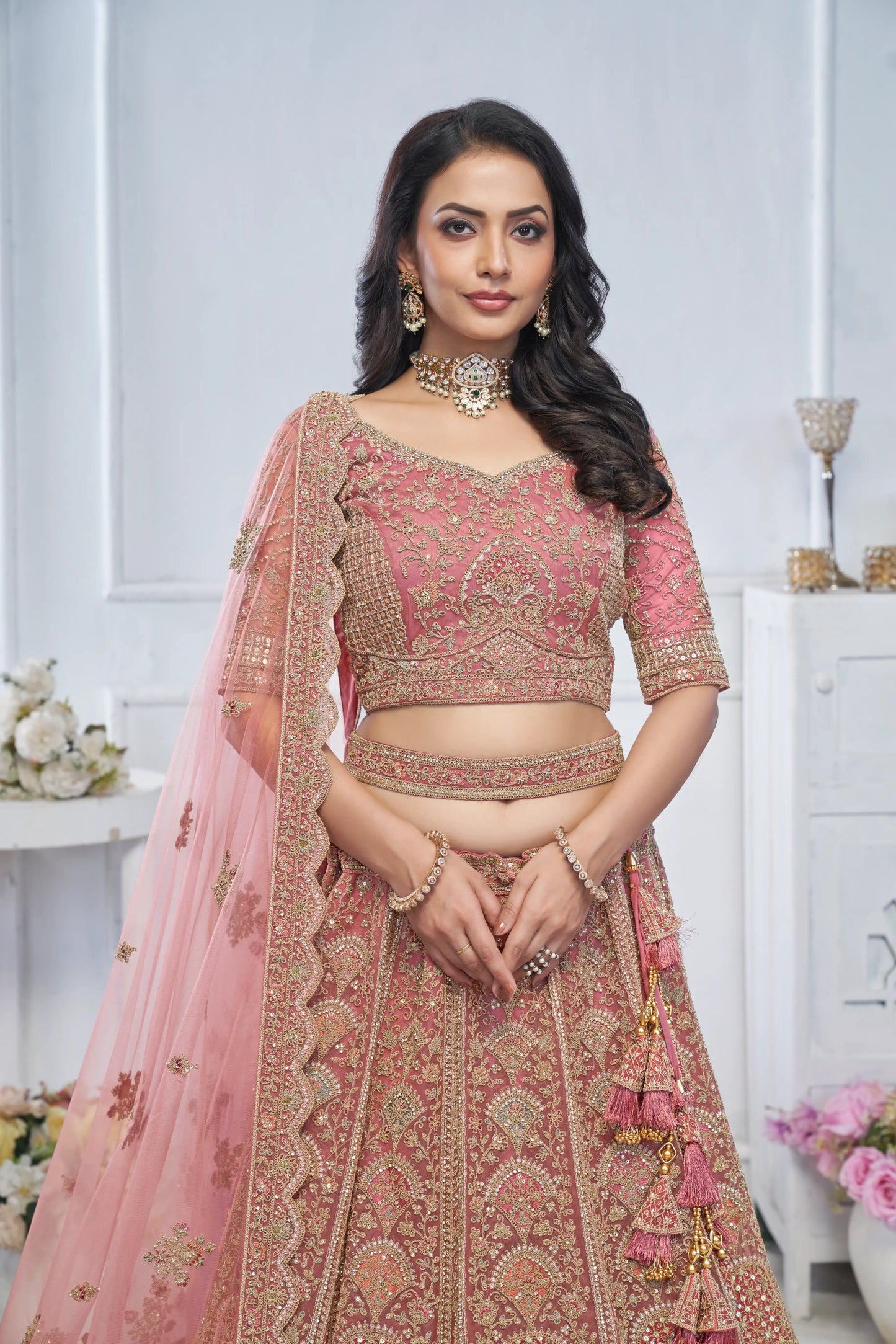 Pastel Onion Embroidered Bridal lehenga