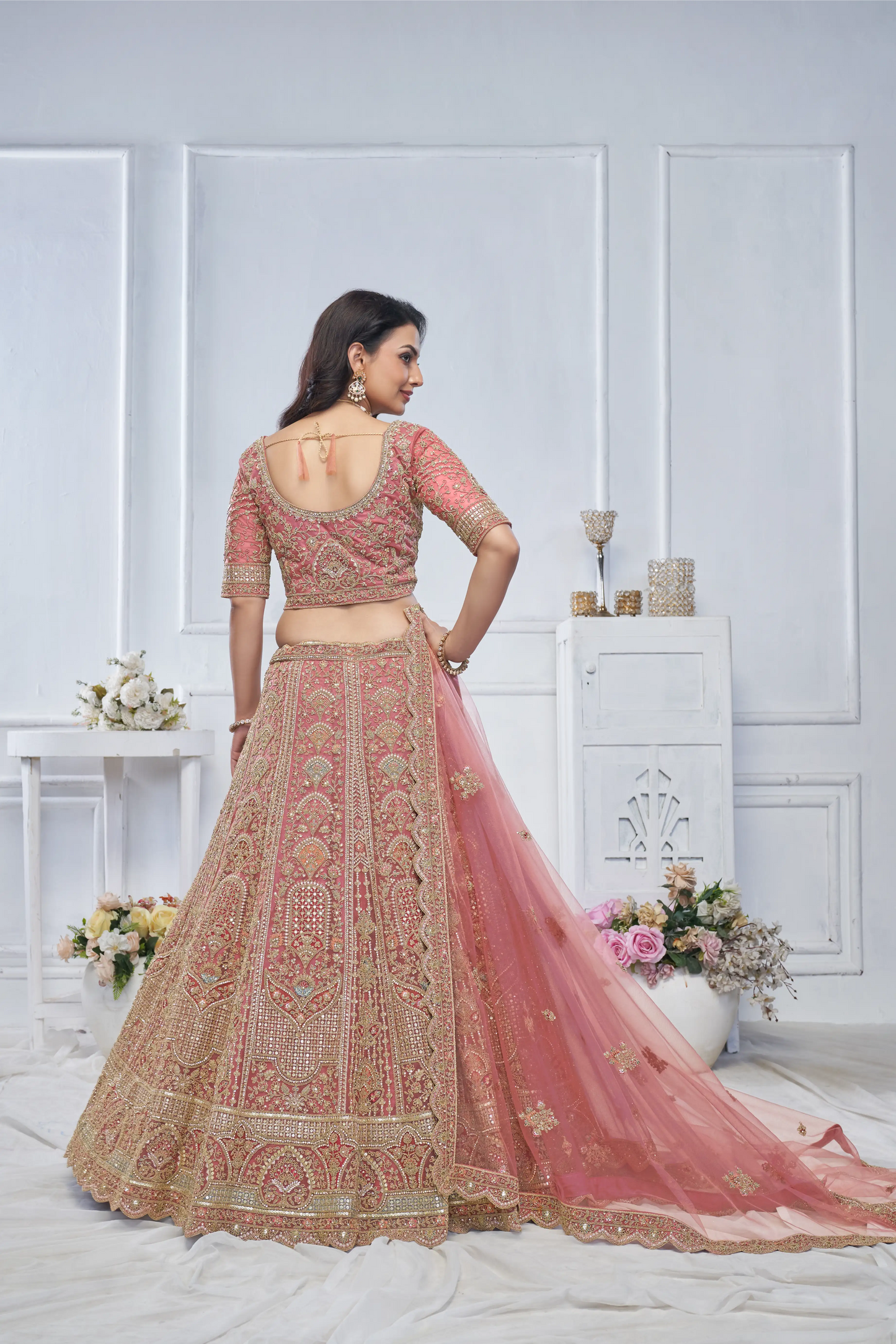 Pastel Onion Embroidered Bridal lehenga