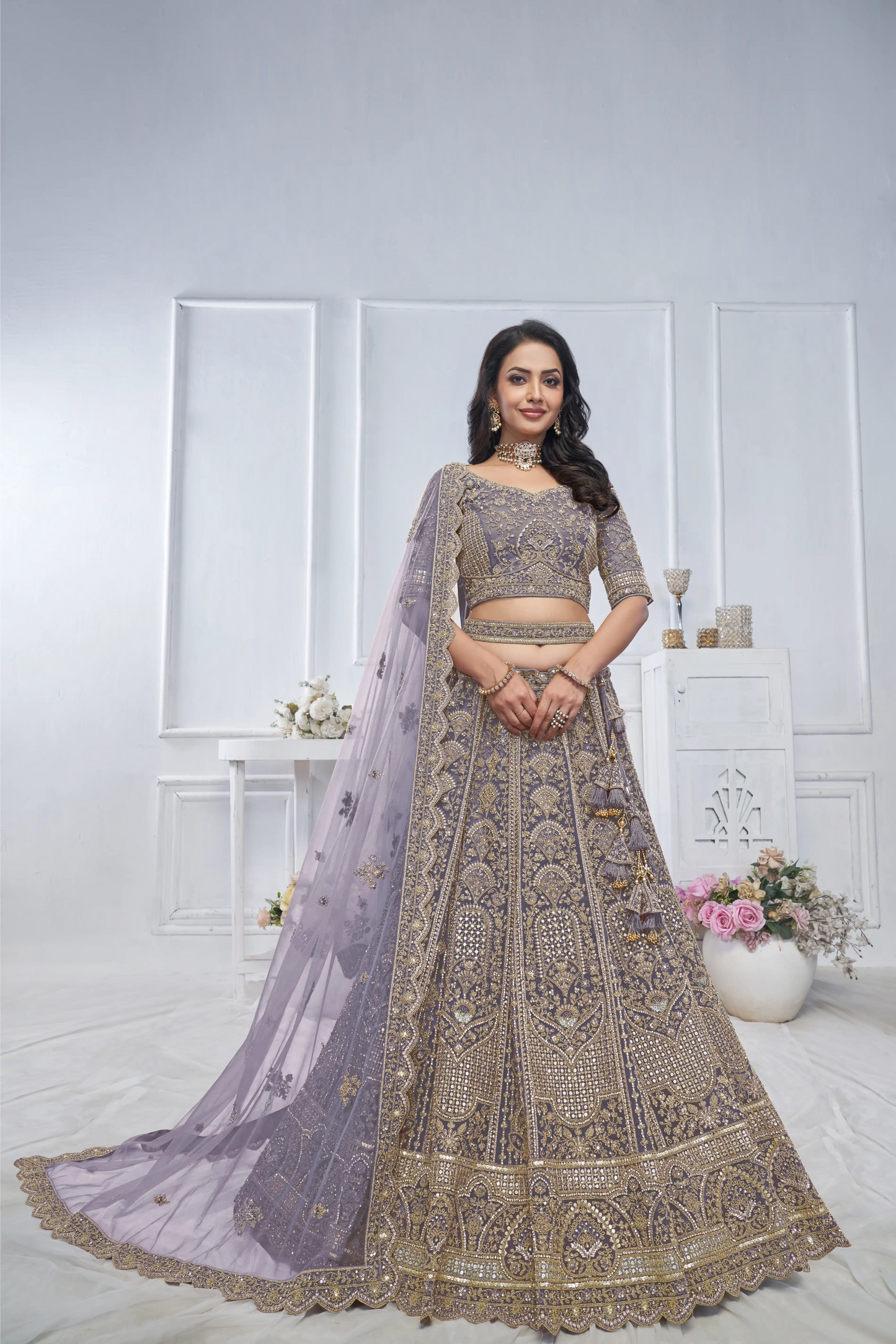 Peacock purple Embroidered Bridal lehenga