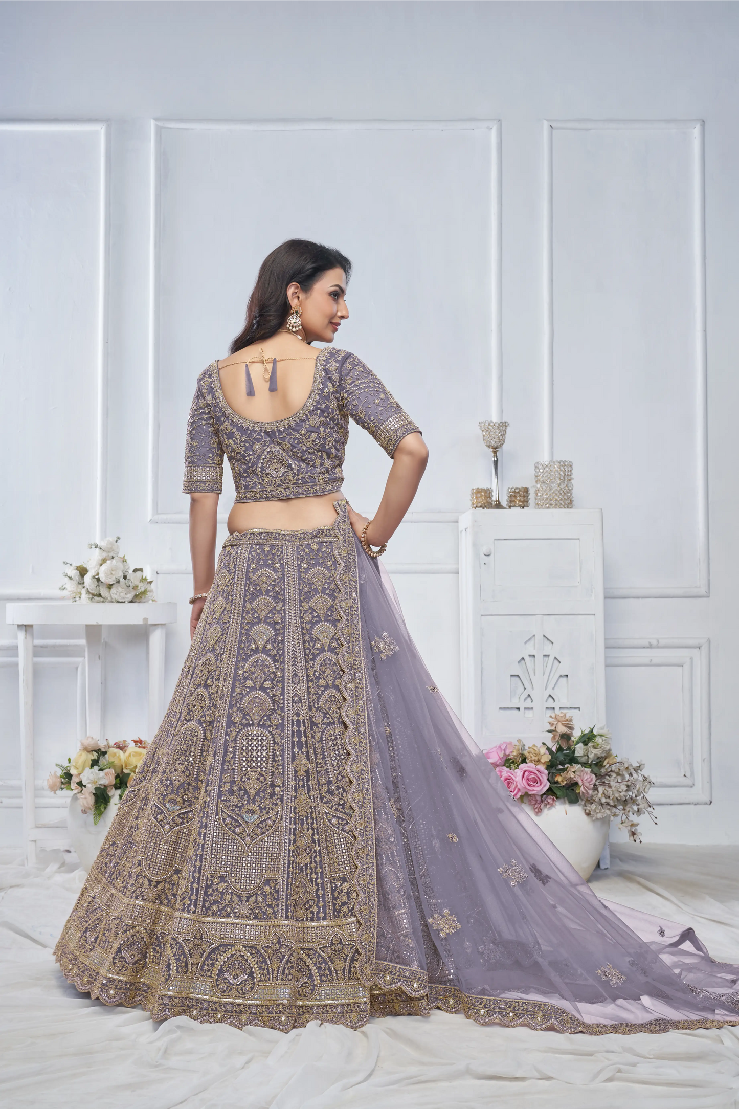 Peacock purple Embroidered Bridal lehenga