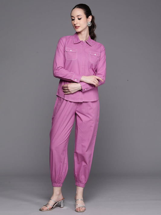 Women Lavender Solid Smart Casual Straight  Kurta Trousers Set