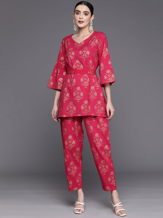 Women Pink Printed A-Line Kurta With  Trousers Set