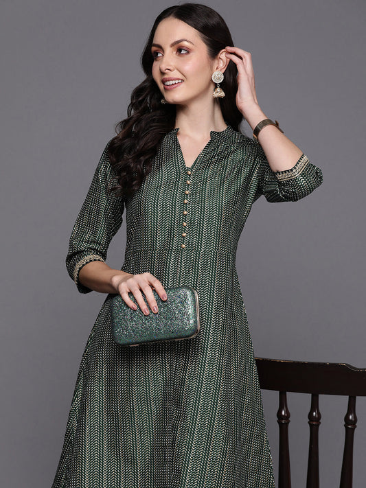 Women Green Printed A-Line Kurta Trousers  Set