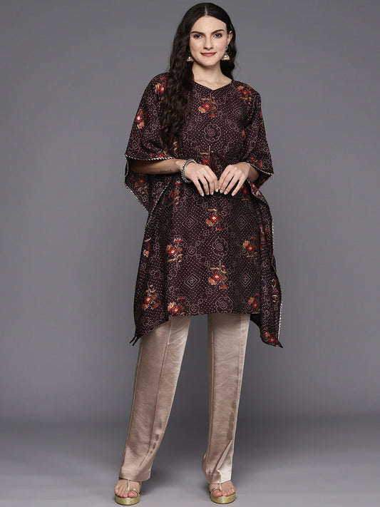 Women Wine Floral Printed Ethnic Kaftan