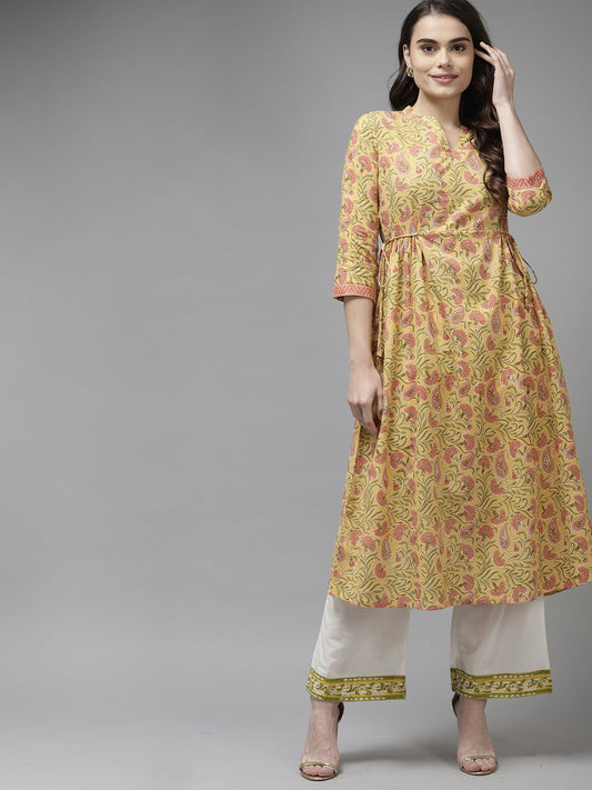 Women Yellow Floral Printed A-Line Kurta