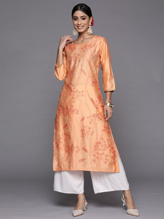 Women Peach Printed Straight Kurtas