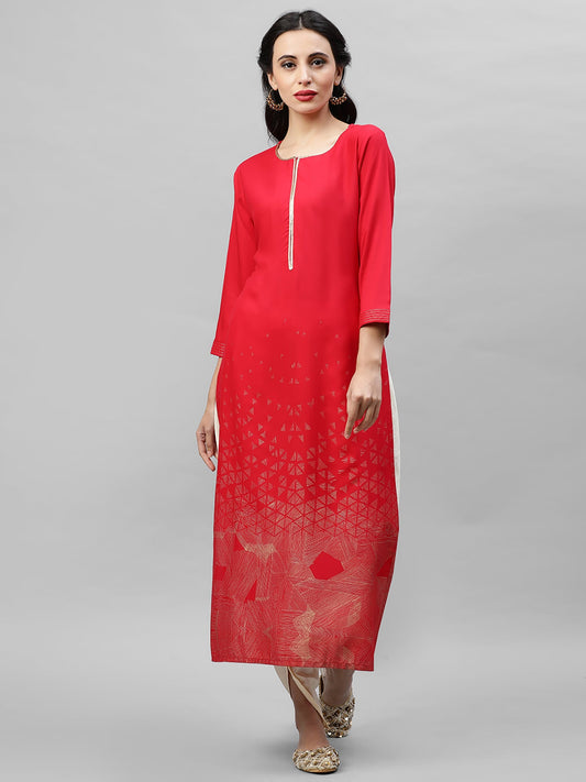 Women Red Foil Printed Straight Kurtas