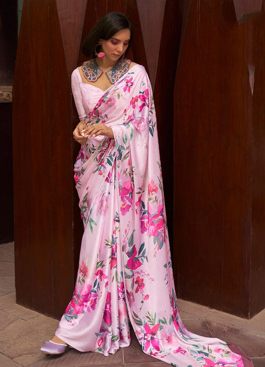 Light Pink Floral Print Ethnic Sarees