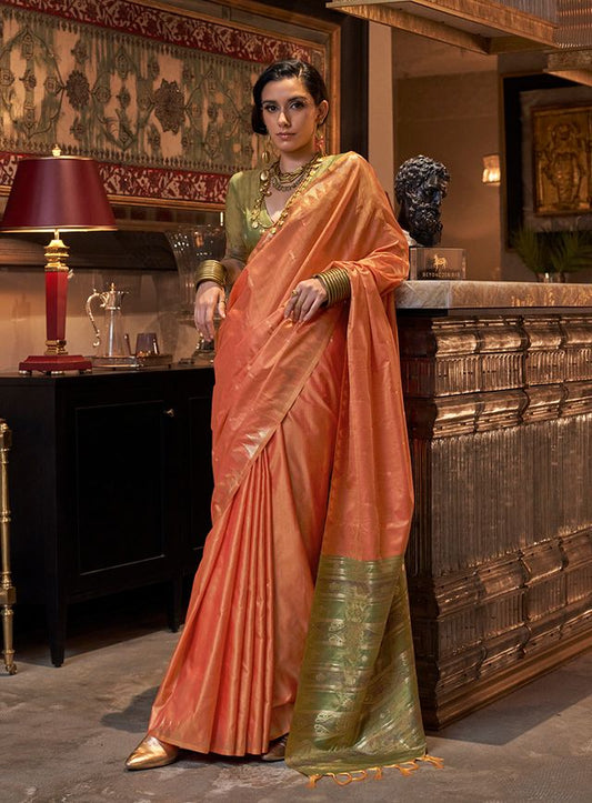 Orange woven ethnic sarees