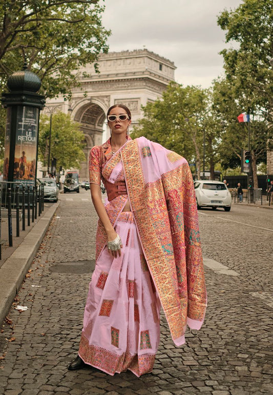  Pink woven ethnic sarees