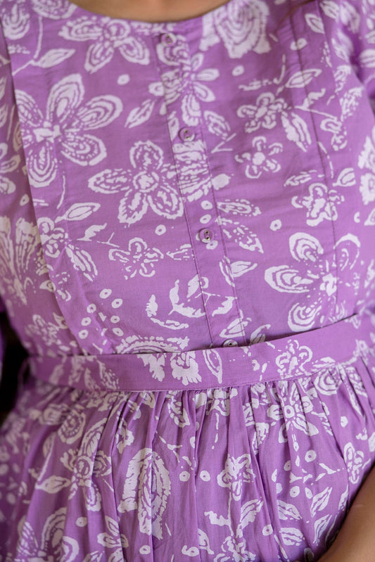 Women Lavender Printed Flared Maternity Dress