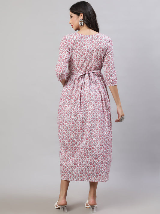 Women Off-White Printed Flared Maternity Dress