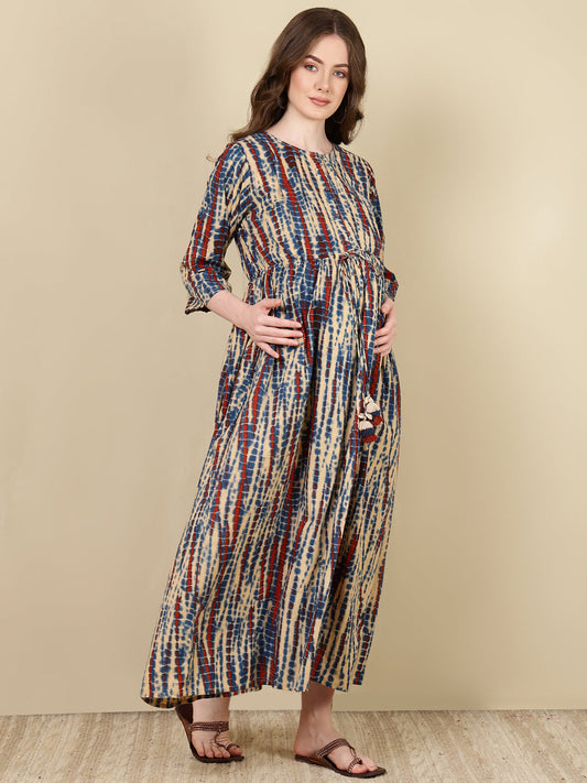 Women Multi Printed Flared Maternity Dress