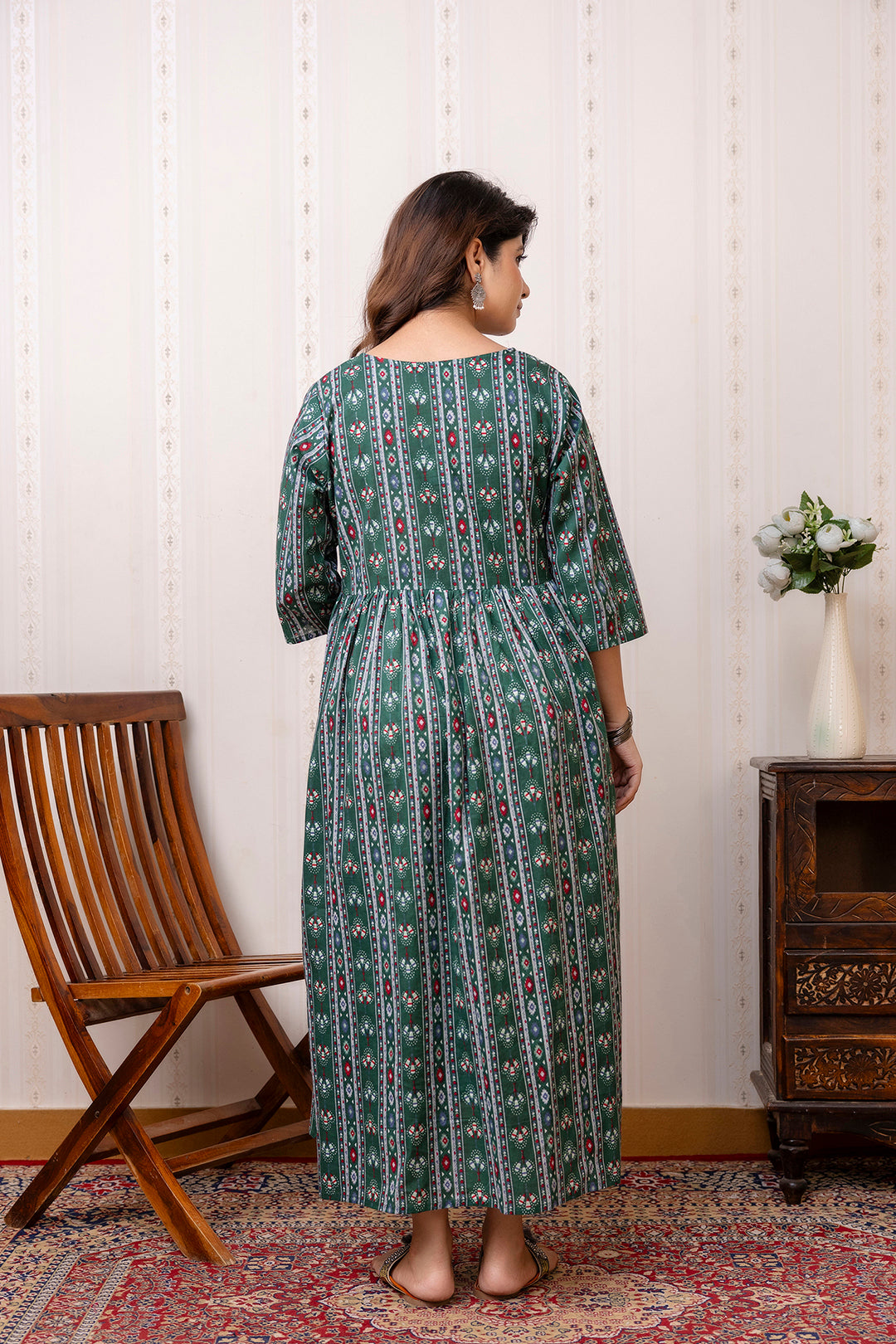 Green Printed Maternity Dress For Women