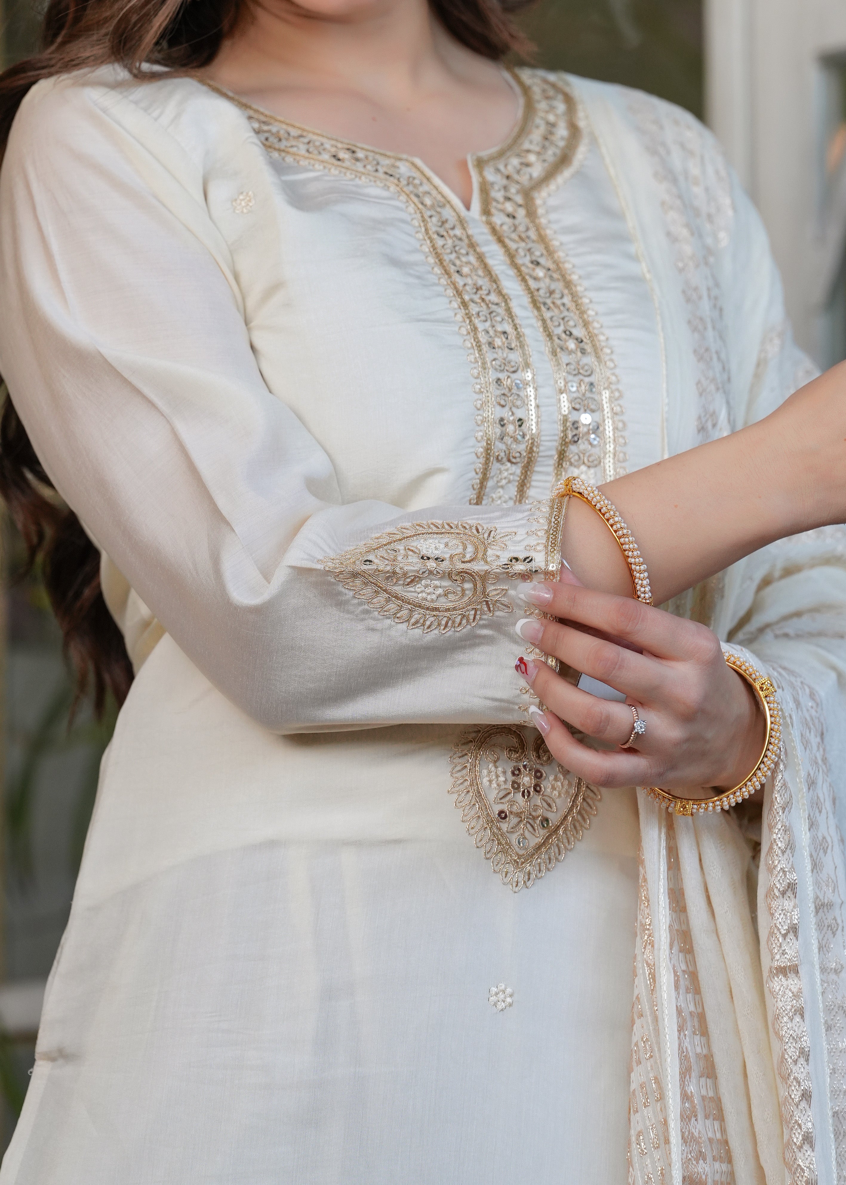 Beautiful Embroidered Viscose Chanderi Fabric Straight Kurta, Pant and Dupatta Set