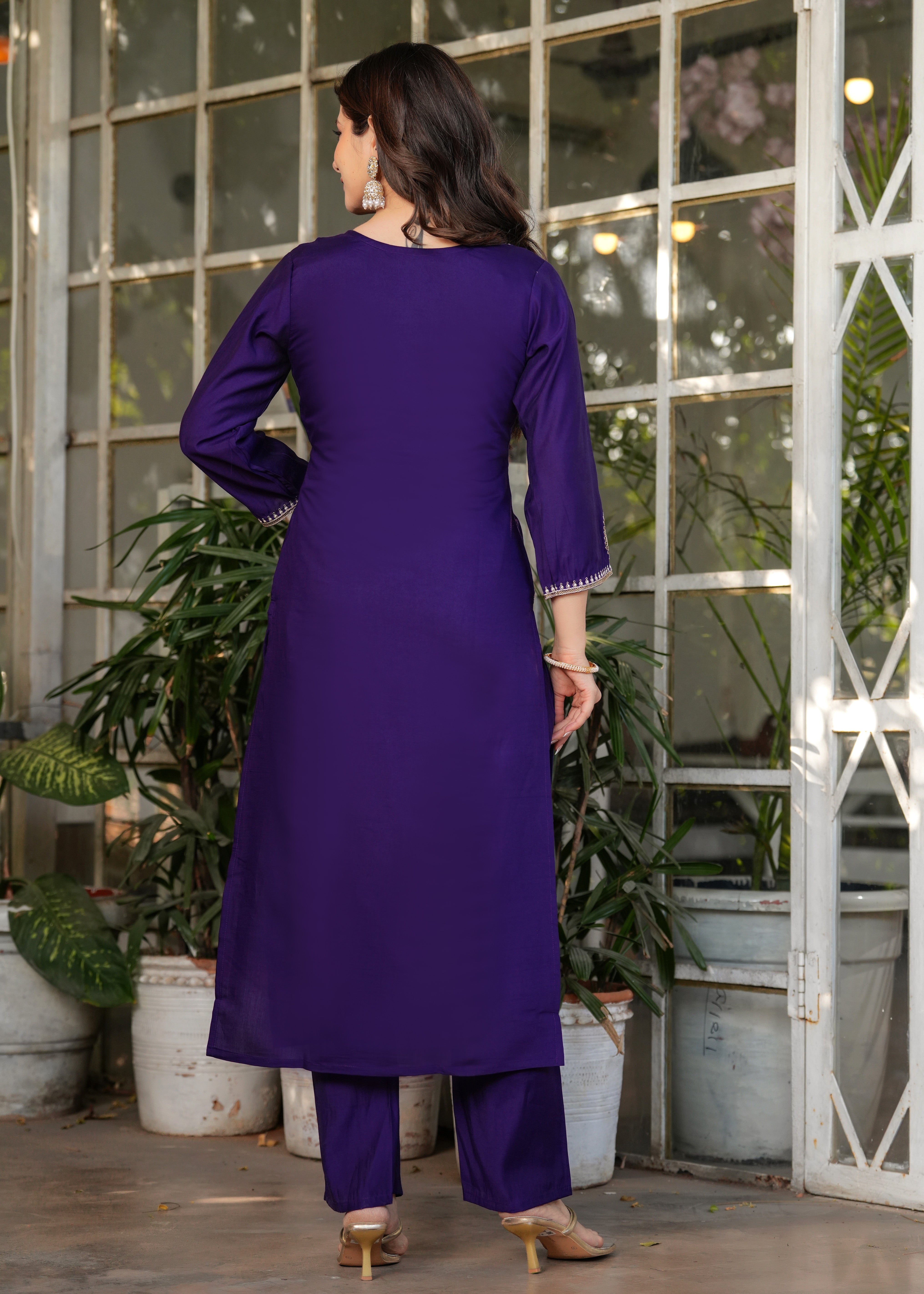 Beautiful Embroidered Viscose Chanderi Fabric Straight Kurta, Pant and Dupatta Set