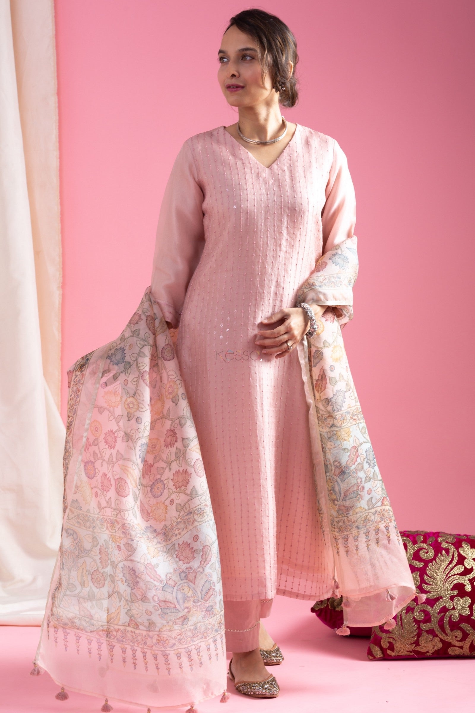 Beautiful Viscose Chanderi Fabric Straight Kurta, Pant and Dupatta Set