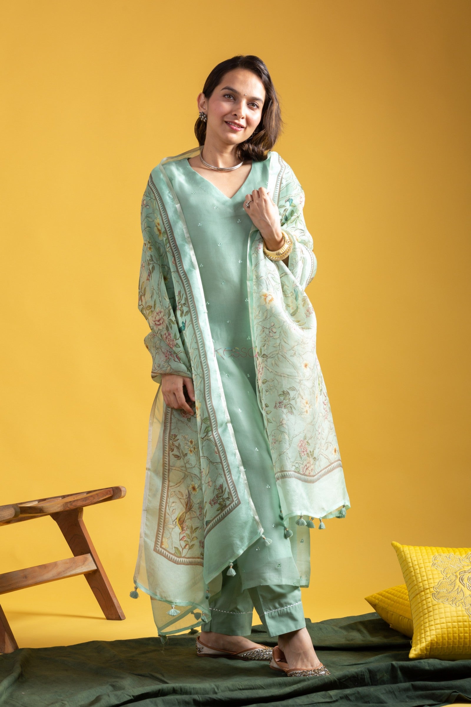 Beautiful Viscose Chanderi Fabric Straight Kurta, Pant and Dupatta Set