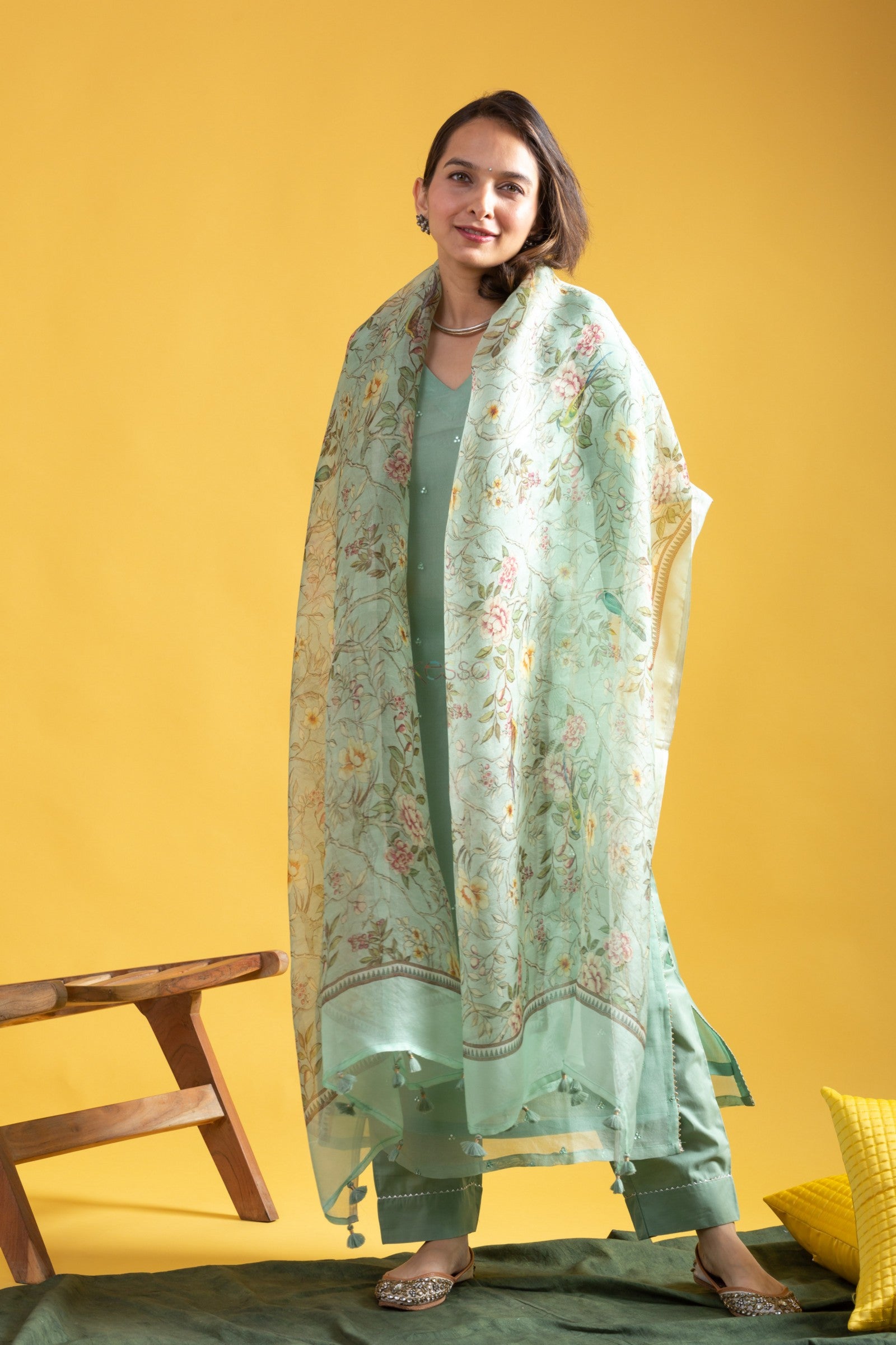 Beautiful Viscose Chanderi Fabric Straight Kurta, Pant and Dupatta Set