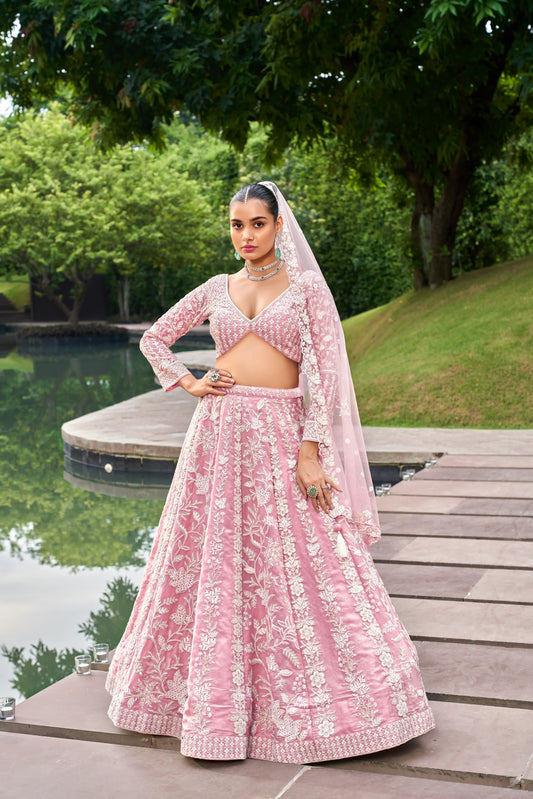 Pink Organza Sequins embroidery Lehenga Set