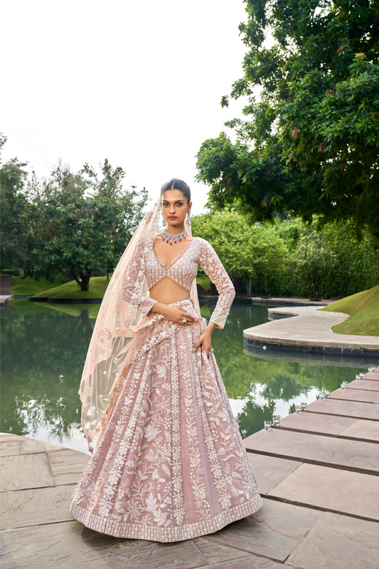 Nude Organza Sequins embroidery Lehenga Set