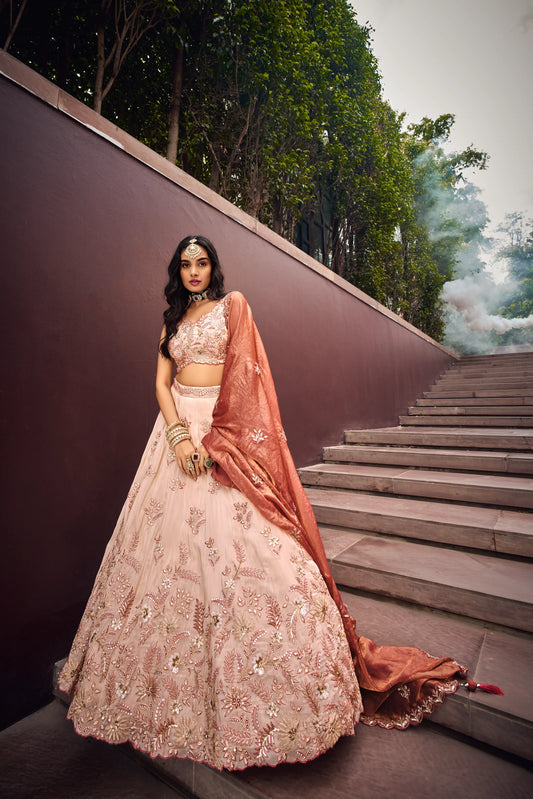 Rose Gold Viscose fabric Sequins work Lehenga