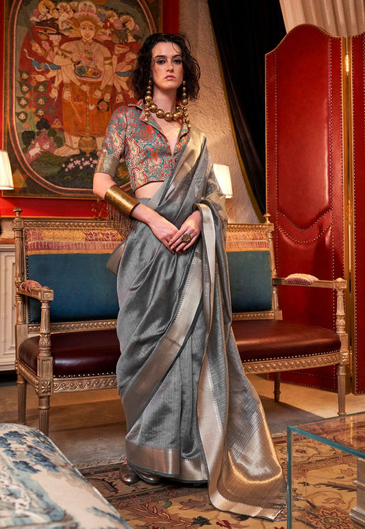 Grey woven ethnic sarees