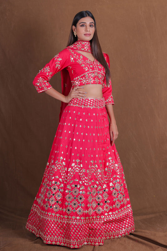 Pink Fantum Silk Fabric Embroidery Work Lehenga Choli