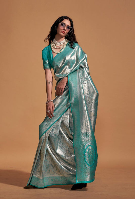  Sky blue woven saree