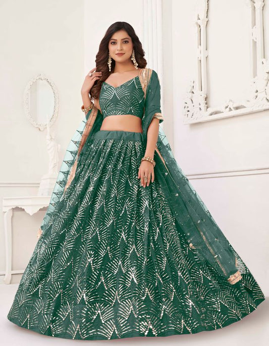 GREEN COLOR NET FABRIC LEHENGA CHOLI