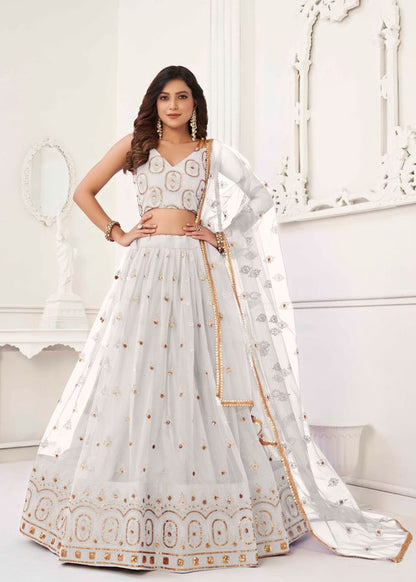 OFF WHITE COLOR NET FABRIC LEHENGA CHOLI