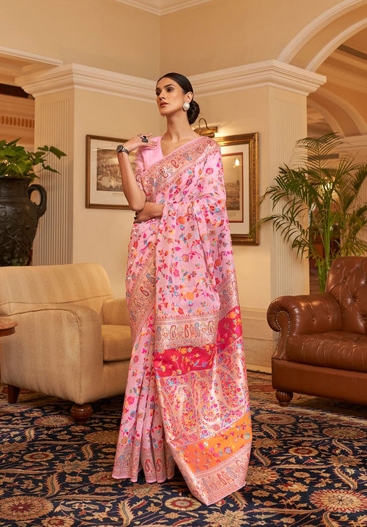 Pink woven ethnic sarees