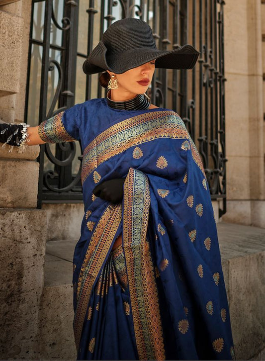 Navy Blue Woven Ethnic Sarees