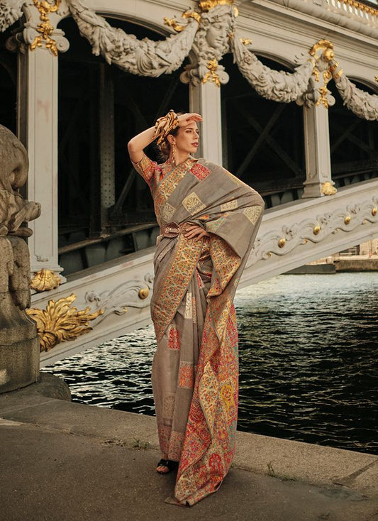 Light brown woven ethnic sarees