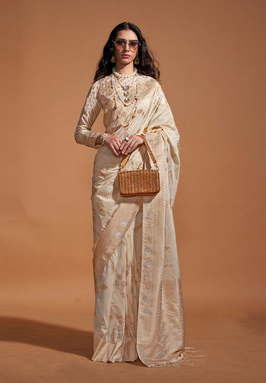 Cream Woven Ethnic Sarees