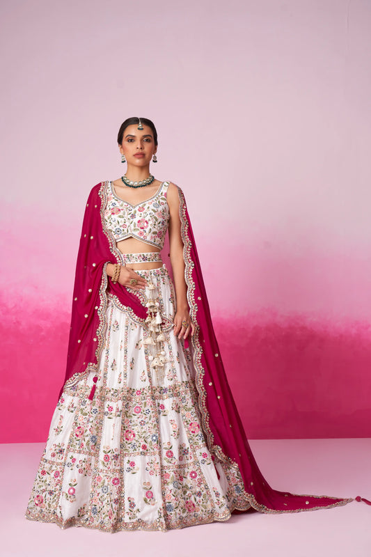 Cream Moti, Sequins embroidery Lehenga Set