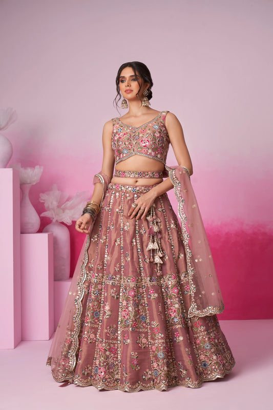 Rose Gold Moti, Sequins embroidery Lehenga Set