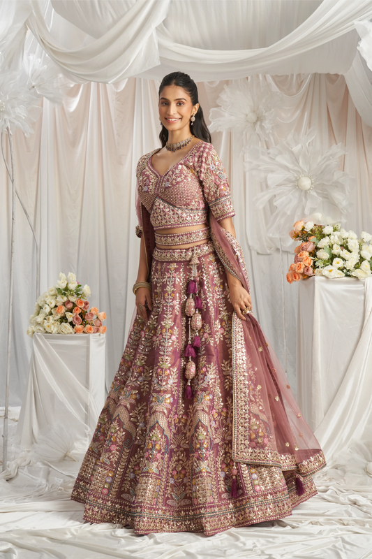 Lavender Bridel net and Gotapatti & Moti embroidery Lehenga Set