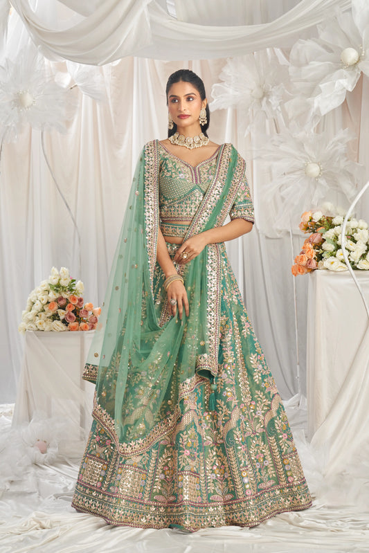 Sea Green Bridel net and Gotapatti & Moti embroidery Lehenga Set