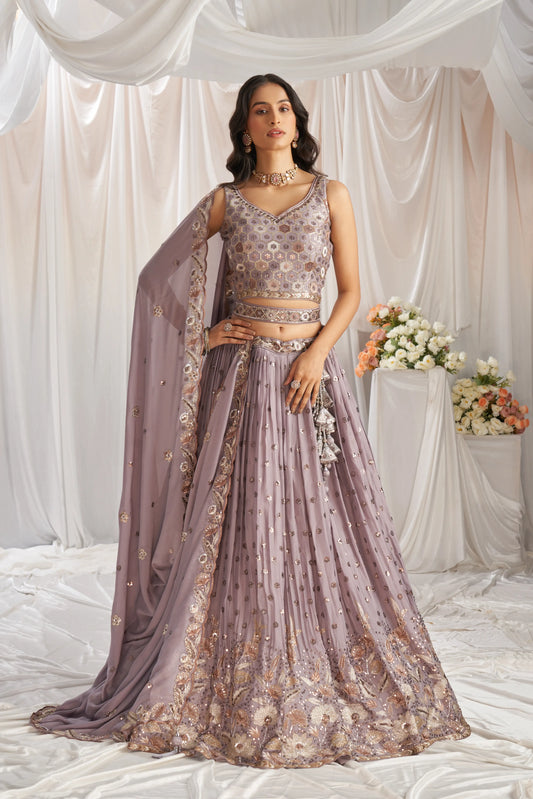 Mauve Georgette Sequin embroidery Lehenga Set