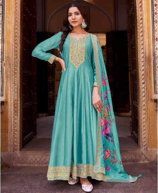 Trendy Sky Blue Floor Length Anarkali Suit