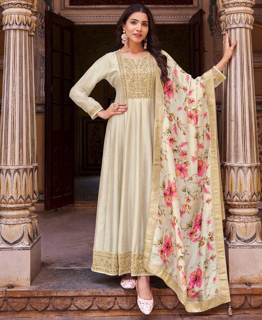 Trendy White Floor Length Anarkali Suit